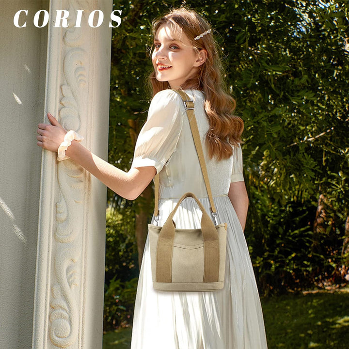 CORIOS Damen Umhängetasche Canvas Handtasche Schultertasche Kleine Kapazität Henkeltaschen Casual Tr