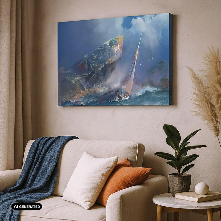 Bilder auf Leinwand Meer Segelboot Leinwandbild mit Rahmen 70x50cm Wandbilder Dekoration Wohnzimmer
