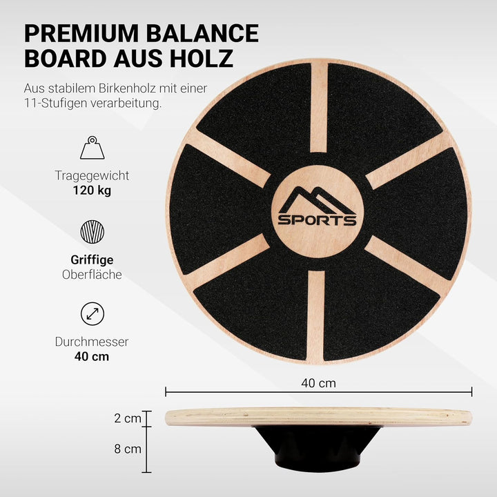 MSPORTS Balance Board aus Holz 39 cm Durchmesser inkl. Balance Übungsposter + Workout App GRATIS The
