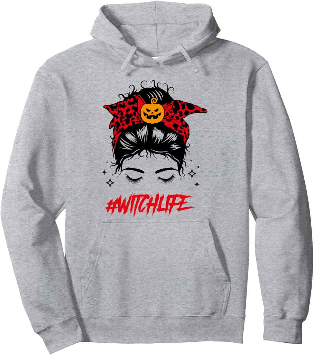 Hexenleben Halloween Unordentliches Dutt Kürbis Bandana Frauen Mädchen Pullover Hoodie