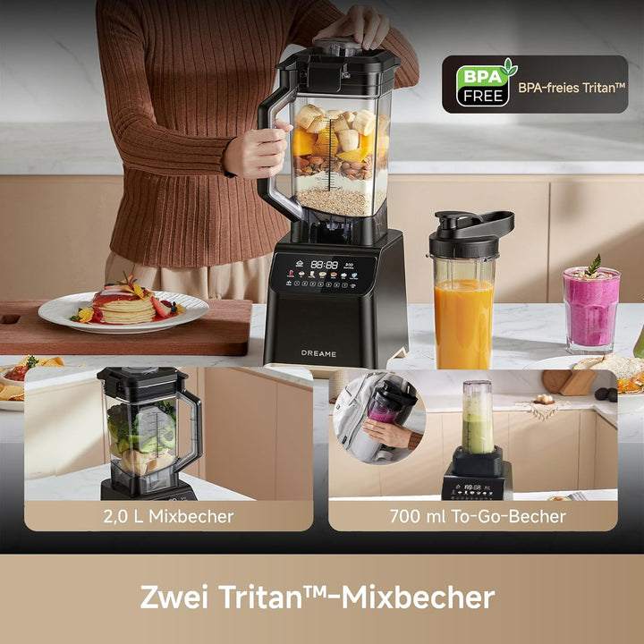 dreame BlendLogic™ Hochleistungs-Mixer, iDetect™-Technologie, 2 Tritan™ Mixbecher (2,0 L & 700 mL),