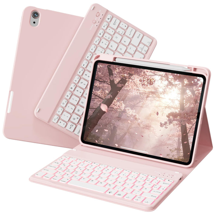 Tastatur Hülle für iPad A16 11. / 10. Generation (2025/2022, 11/10,9 Zoll), 7-farbige Hintergrundbel