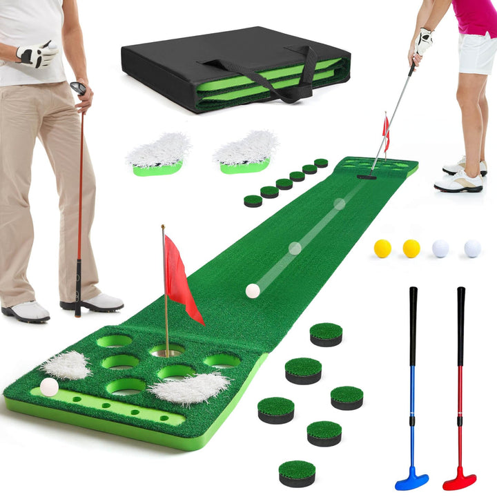 KEMLDIVS Golf-Pong-Spiel-Set, abnehmbare Golf-Pong-Putting-Matte mit 8 Golfbällen, 2 Golfbechern und