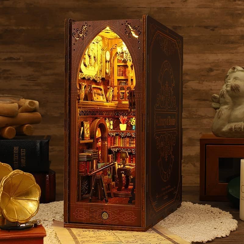 suruim Book Nook Kit-DIY Puppenhaus Holz Haus, 3D Holzpuzzle Bücherecke Bücherregaleinsatz mit Senso