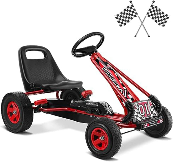 GOPLUS Gokart ab 3-8 Jahre, Kinderfahrzeug mit Verstellbarem Sitz, Tretauto aus Gummireifen, Flexibl