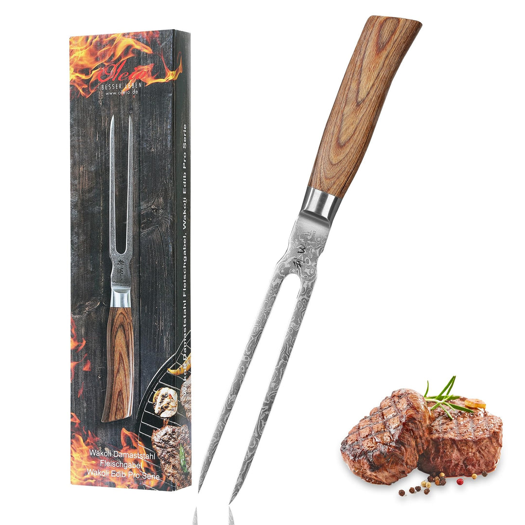 Wakoli Edib Pro Premium Damast Tranchiergabel mit 18 cm Klinge gefertigt aus 67 Lagen echtem Damasts