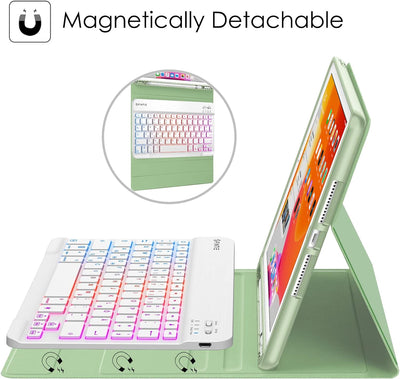 Fintie Tastatur Hülle für iPad 9 8 7 Generation (2021/2020/2019) 10.2 Zoll, 7-farbig beleuchtete abn