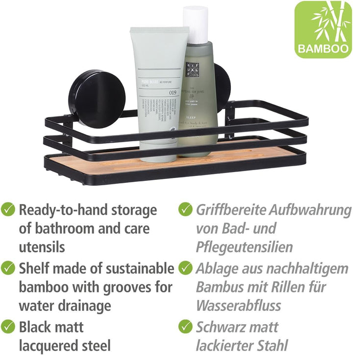 WENKO Static-Loc® Plus Wandablage Mod. Alba, Badezimmerablage aus lackiertem Stahl & Bambus, Befesti