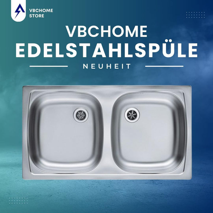 VBChome: Doppelbecken Einbauspüle 780 x 435 mm Camping Küchenspüle - Leinenstruktur Alveus Basic 160