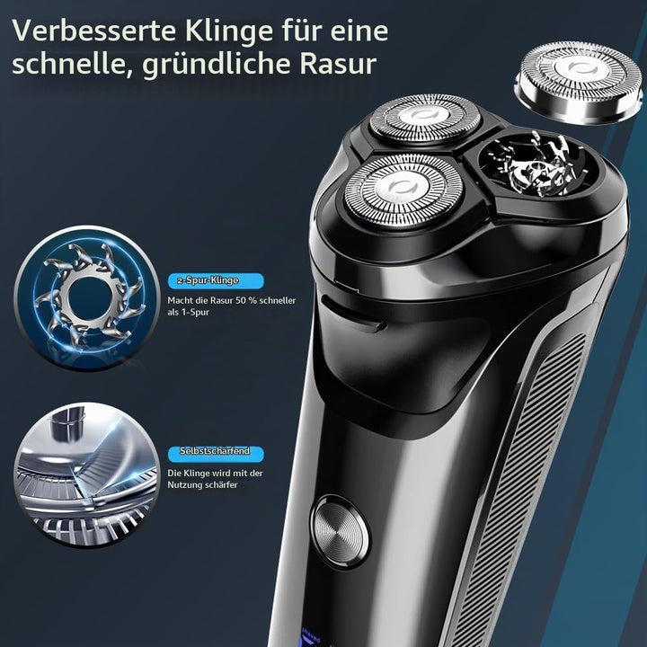 Rasierer Herren Elektrisch, [2025 Neu] Elektrischer Rasierapparat IPX7 Nass-&amp; Trockenrasierer für Mä
