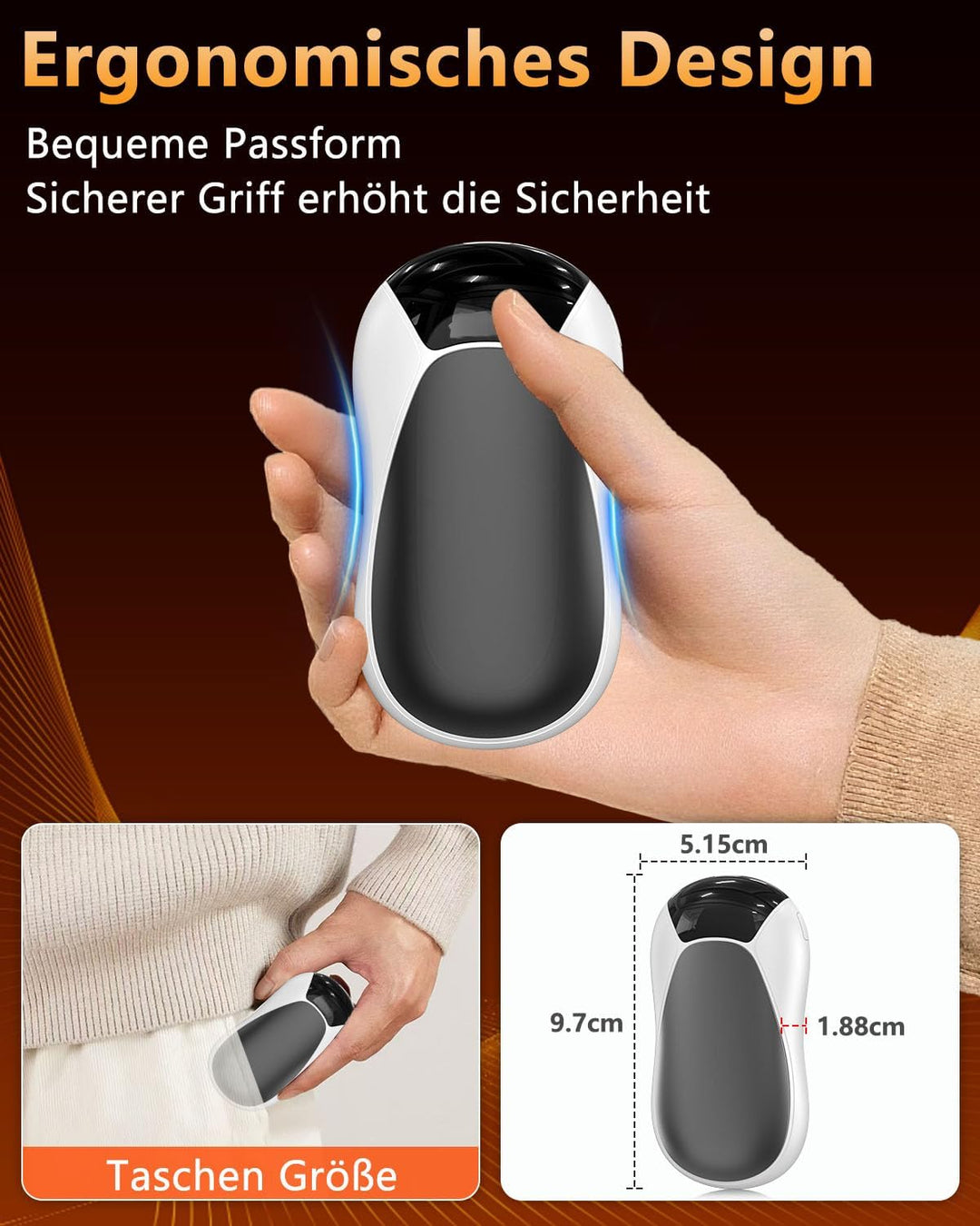 Handwärmer Elektrisch Wiederverwendbar 2er-Pack,7000mAh Magnetisch Taschenwärmer aufladbar Hand Warm