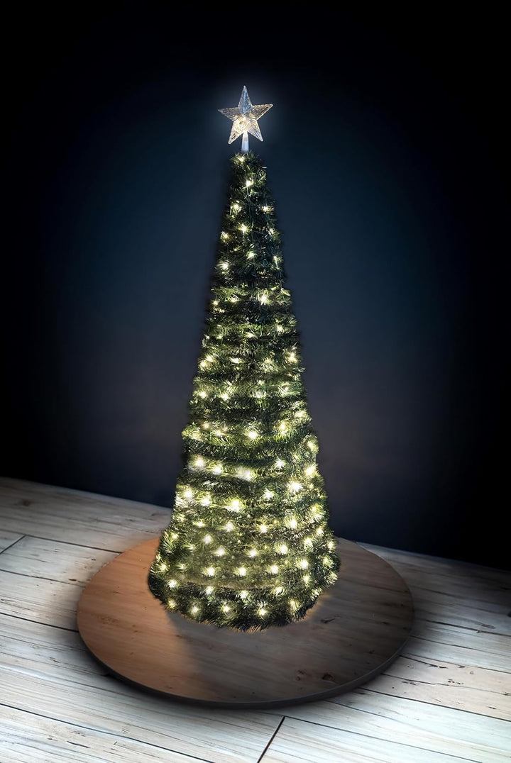 Pop Up Spiral Weihnachtsbaum 150 cm mit 120 LED und Stern Spitze - grün - Künstlicher Tannenbaum war