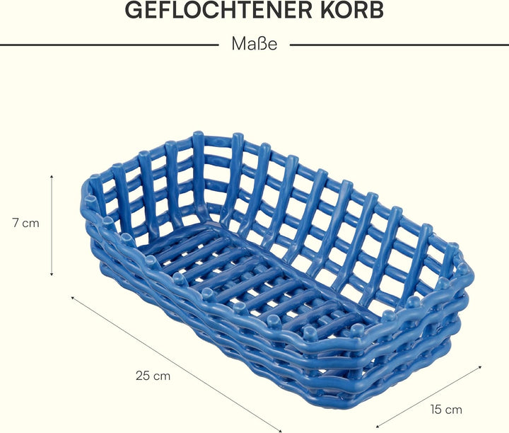 Baroni Home Geflochtener Mehrzweckkorb aus Keramik, Obstkorb, Tischdeko, Taschenleerer, rechteckig,