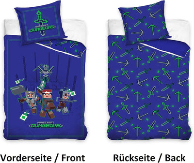 Minecraft Bettwäsche Set für Jungen · Kinderbettwäsche 135x200 80x80 cm aus 100% Baumwolle · Motiv m