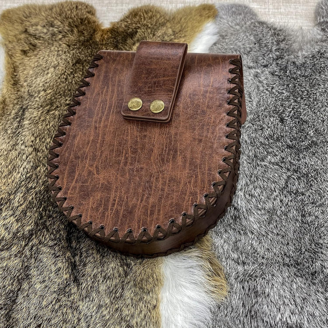Braune geprägte Gürteltasche, Wikinger-Vintage-Leder-Fanny-Pack-Tasche, mittelalterliche LARP-Gürtel