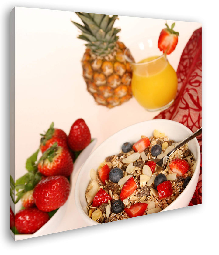 deyoli gesundes Müsli mit Obst im Format: 70x70 als Leinwandbild, Motiv fertig gerahmt auf Echtholzr