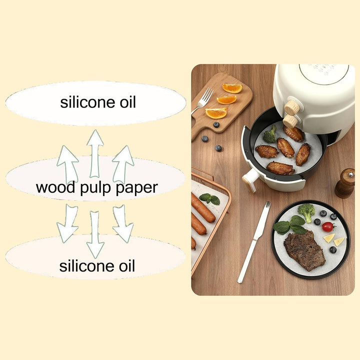 25cm Backpapier für Heissluftfritteuse, Rund 100 Stück Perforiert Airfryer Backpapier Heissluftfritt