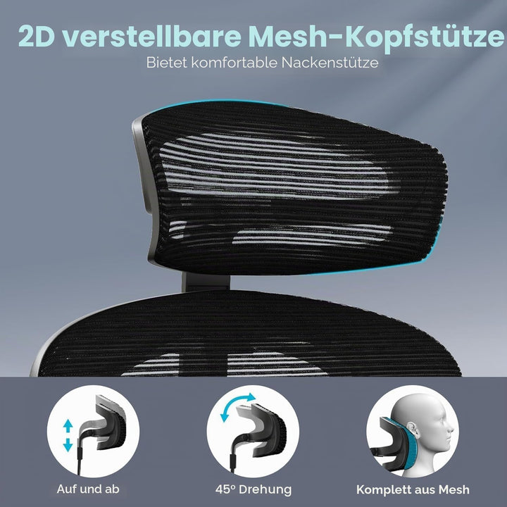 Farini Ergonomischer Bürostuhl, Heimbüro, Netzstuhl mit Lendenwirbelstütze, 3D-Armlehnen und Verstel