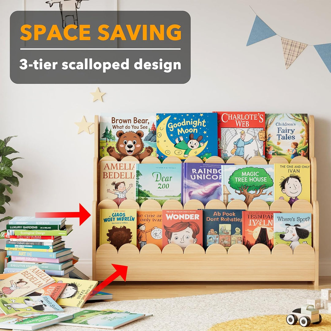 SpaceAid 3-stufiges Kinder Bücherregal mit geschwungenen Kanten, Montessori Bücherregal für Kleinkin