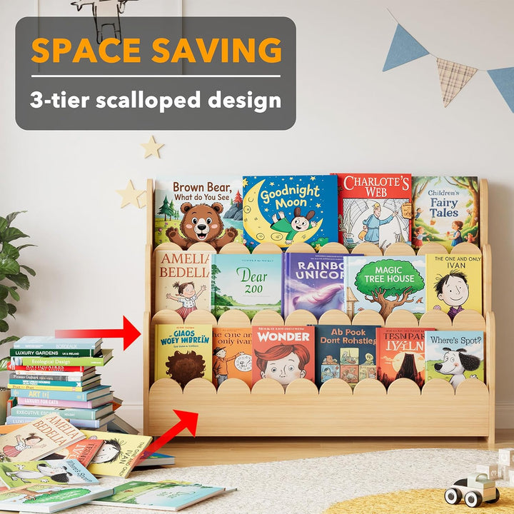 SpaceAid 3-stufiges Kinder Bücherregal mit geschwungenen Kanten, Montessori Bücherregal für Kleinkin