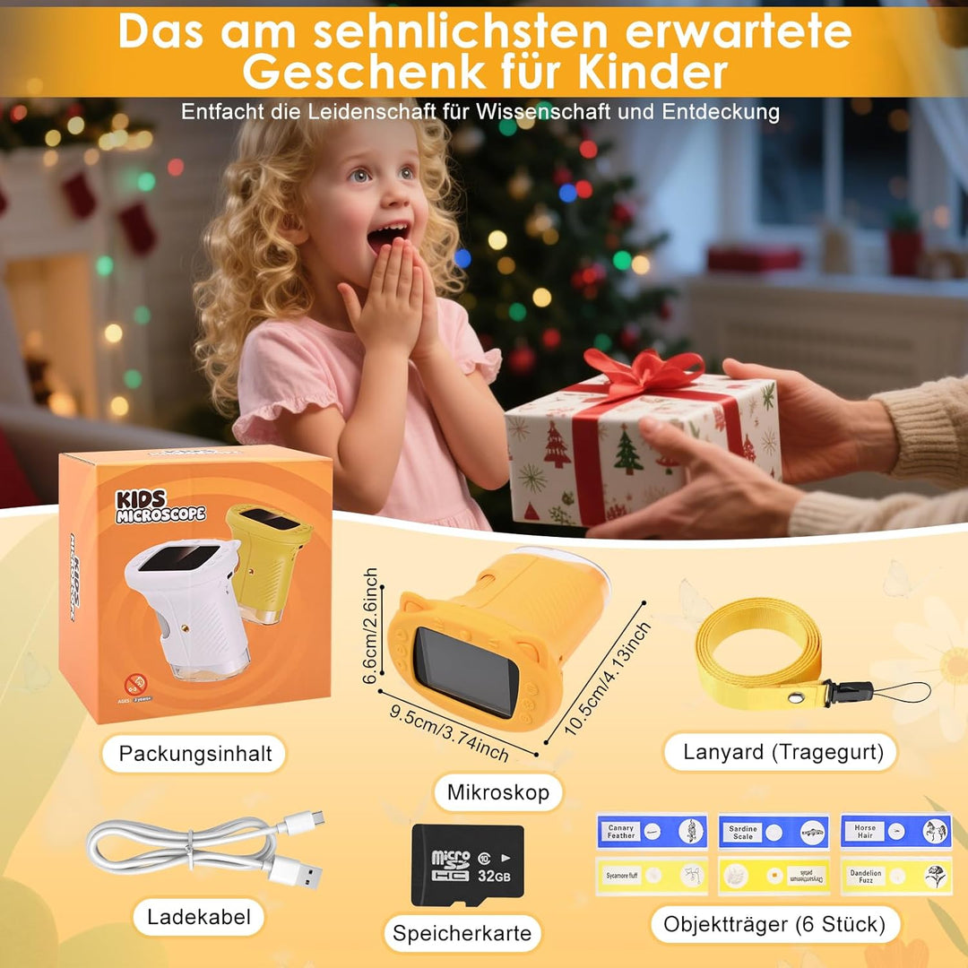 Mikroskop für Kinder 1000X 4K Digitales Mikroskop für Kinder mit 1080P HD 2,4″ IPS-Display & 8 LED,