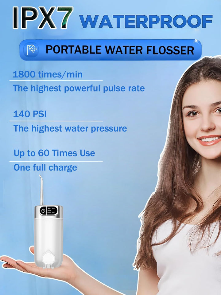 Jet Dentaire Hydropulseur Portable, 300 ML Water Flosser avec 5 Modes de Pression d'eau et 4 Embouts