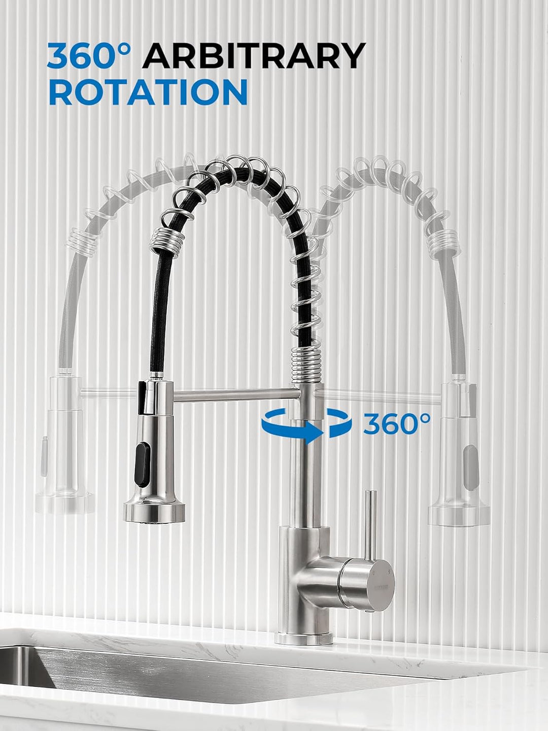 Küchenspüle-Wasserhahn, Küchenarmaturen mit herausziehbarem Sprüher, WEWE Edelstahl, Einzelgriff, Ei