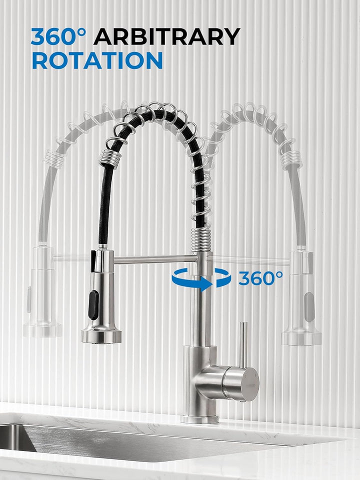 Küchenspüle-Wasserhahn, Küchenarmaturen mit herausziehbarem Sprüher, WEWE Edelstahl, Einzelgriff, Ei
