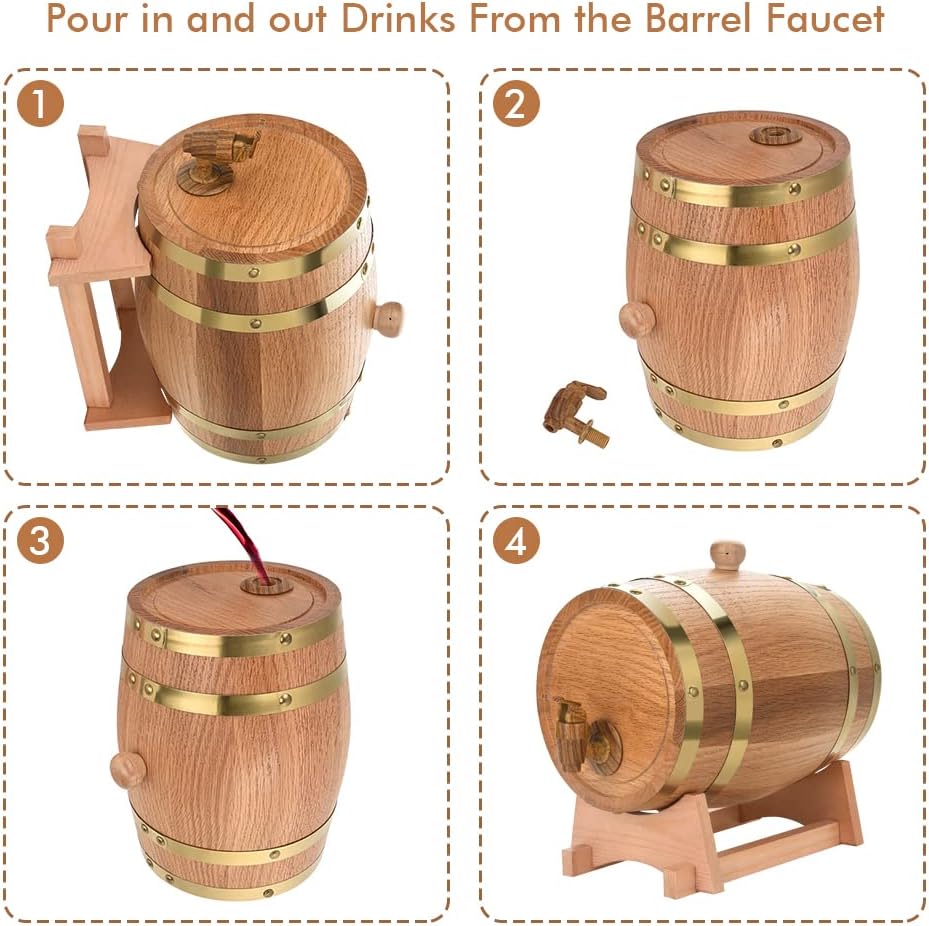 Greensen Eichenfass 3L Holzfass Weinfass Personalisiertes Design Holz Whiskyfass Liqueur Schnapsfass