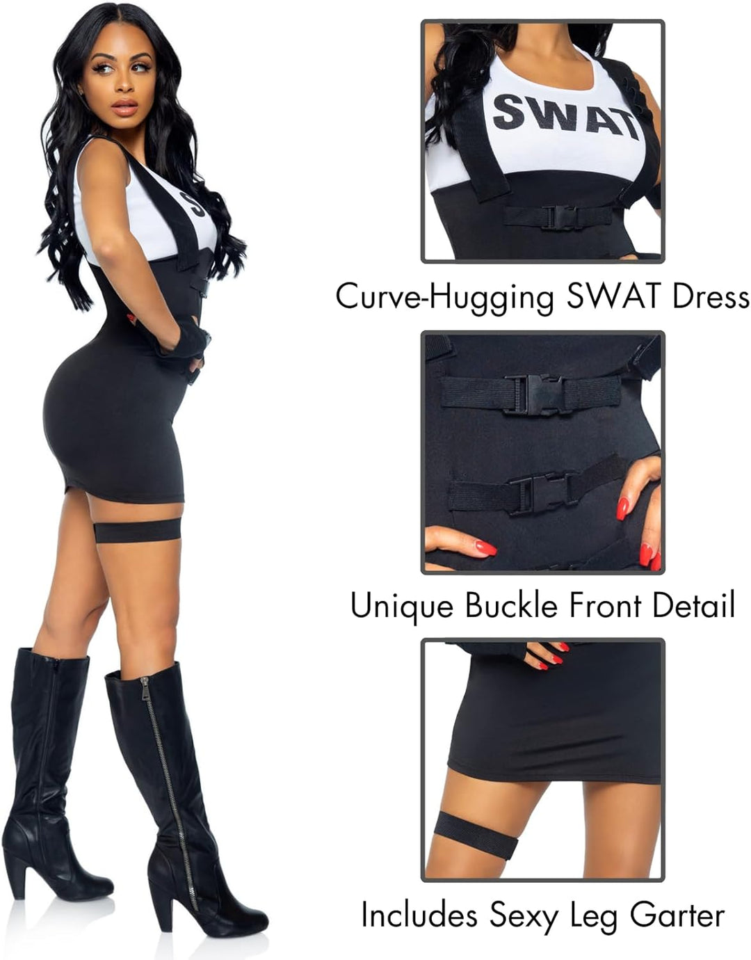 LEG AVENUE Damen Sultry Swat Officer Kost me, Schwarz, Grösse XS (EUR 32), Grösse XS (EUR 32)