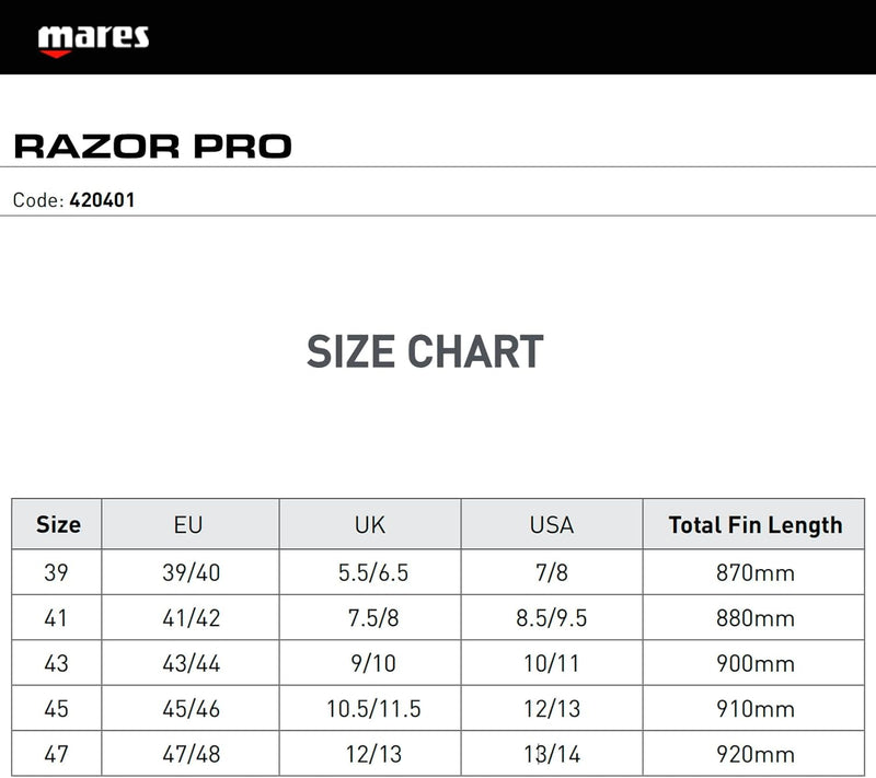 Mares Fins Razor Pro Flossen 43/44 Schwarz, 43/44 Schwarz