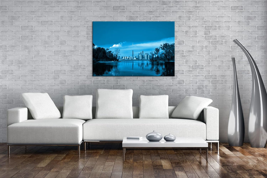 deyoli Küste von Toronto Kanada Format: 80x60 Effekt: Monocrome Blau als Leinwand, Motiv fertig gera