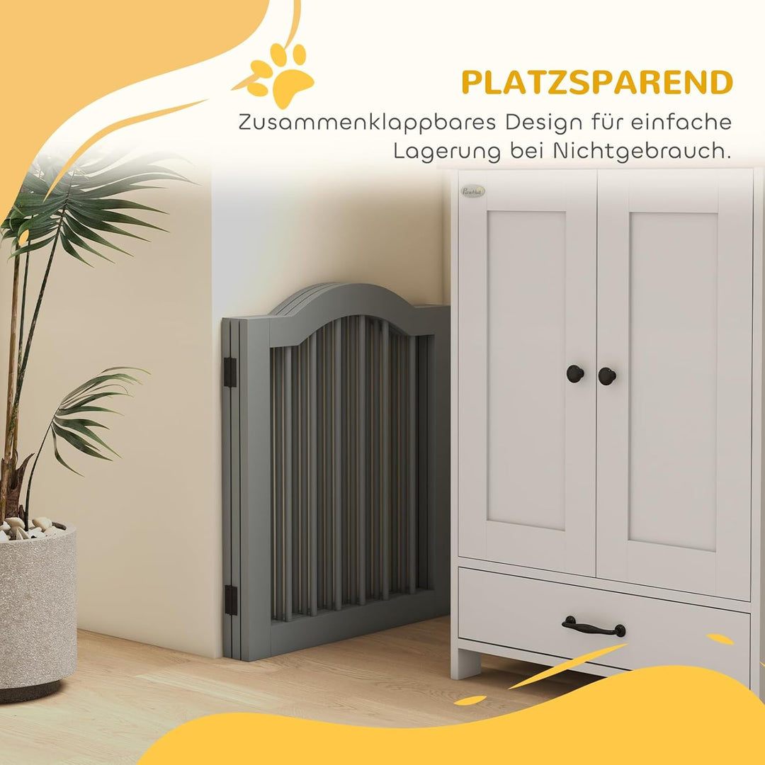 PawHut Absperrgitter Hund 3-teilig, 154,5 x 61 cm Faltbar Hundegitter mit Tür, Türschutzgitter mit 2