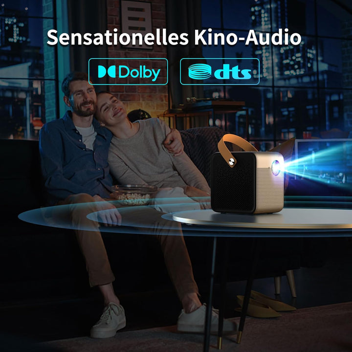 WEMAX Dice 1080p FHD Tragbarer Projektor für Filme im Freien, 700 ANSI Lumen,Android TV 9.0 Smart Sy