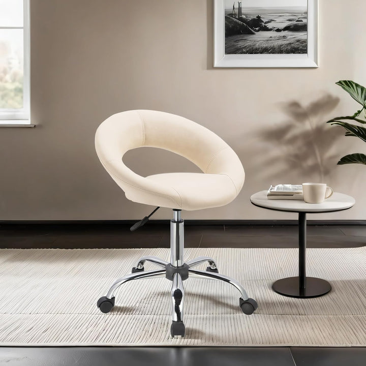 Duhome Drehstuhl mit Rollen, Rollhocker Kunstleder Drehhocker Schminktisch Hocker mit Lehne Arbeitsh