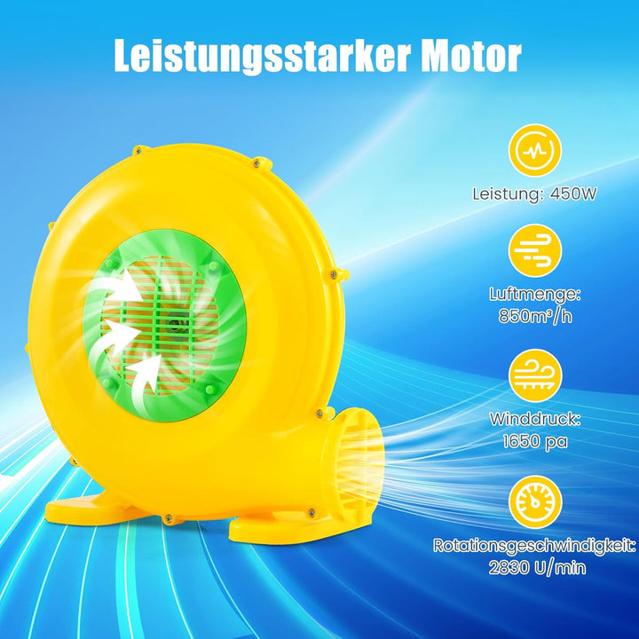 RELAX4LIFE 450W Gebläse Hüpfburg, Luftgebläse mit Praktischem Griff und 2 Erdspiessen, Leistung 1650
