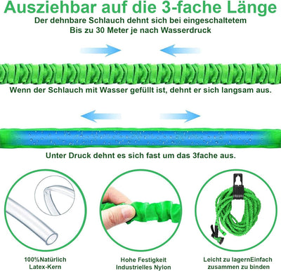 kitway-my Flexibler Gartenschlauch wasserschlauch 100FT/30M, Gartenschlauch 3/4 zoll und 1/2 zoll, m