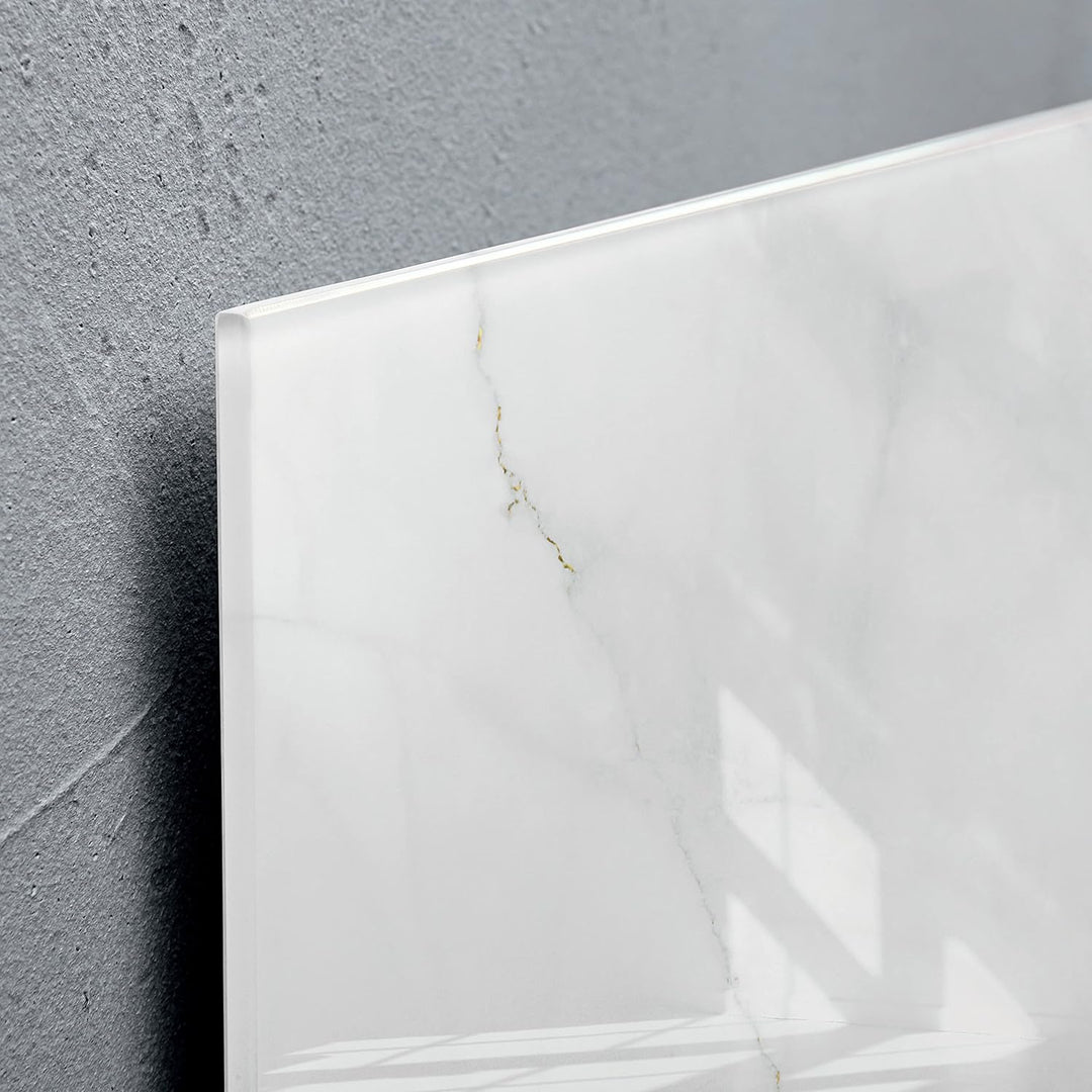 SIGEL GL361 Premium Glas-Magnettafel 91x46 cm Marmor-Optik weiss hochglänzend, TÜV geprüft, einfache