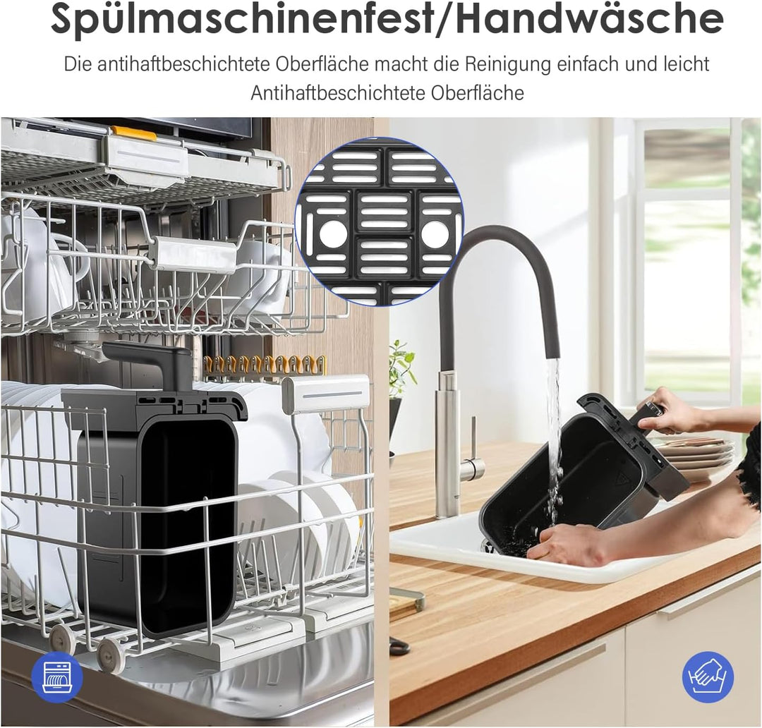 Dual Zone Heissluftfritteuse, XXL 9L Rapid AirFryer, 2 Fächer, 8 Programme, 80°C- 200°C, 2400W, Heis