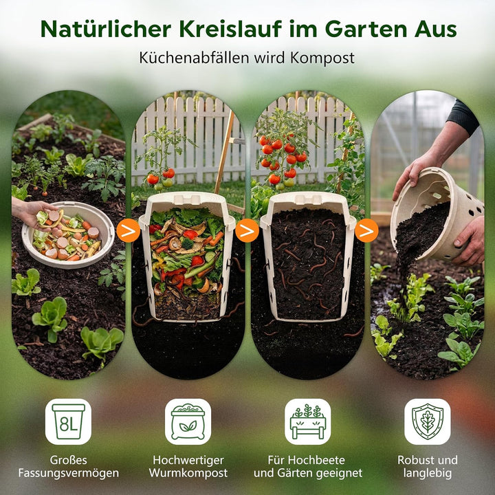 Silavo Wurmkomposter zum Eingraben 8L, Komposter Garten (1er-Pack) Cremeweiss 1er Pack, Cremeweiss 1
