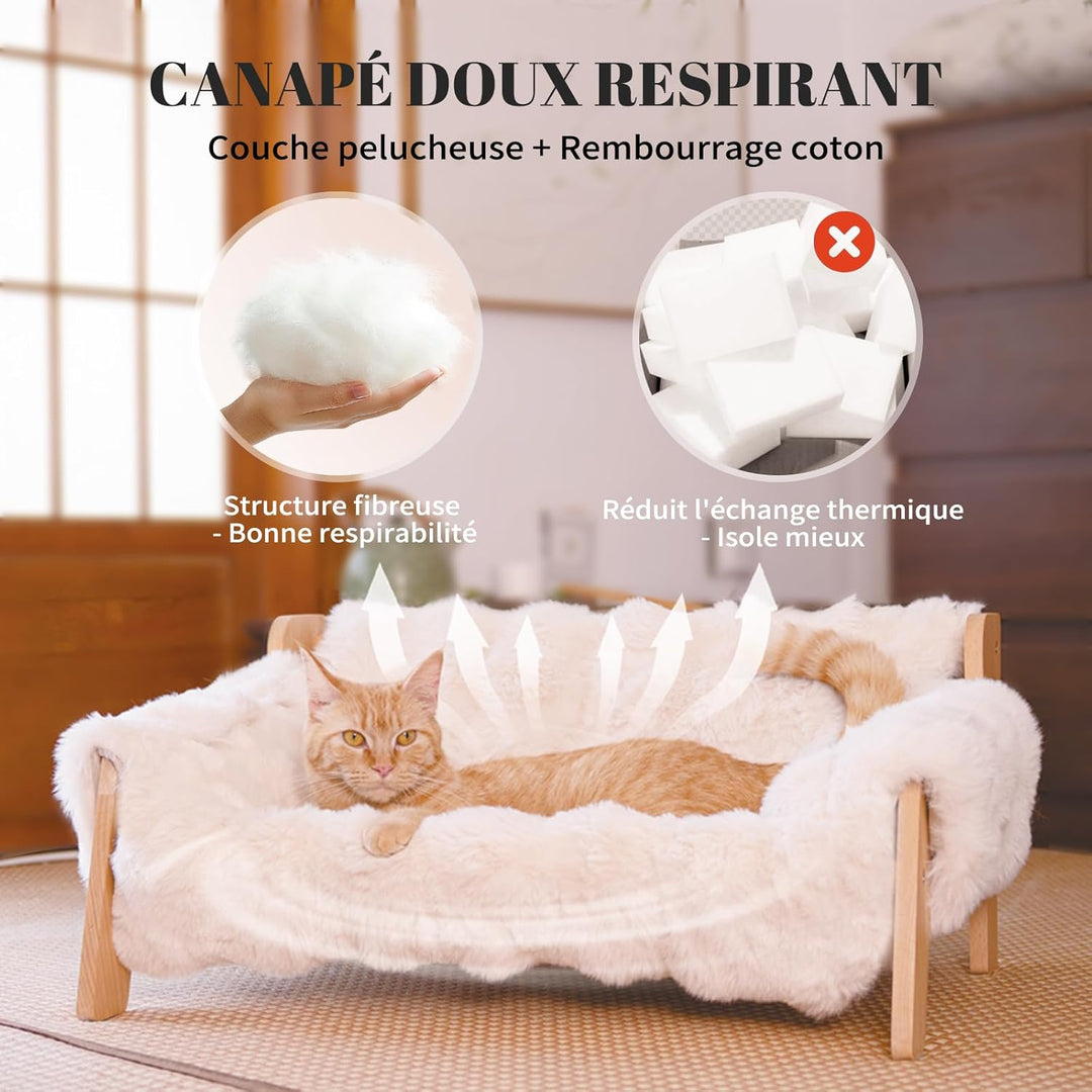 CheerPals Erhöhtes Katzenbett aus Buchenholz, 70x47cm Grosses Katzensofa, Katzenstuhl mit Abnehmbare