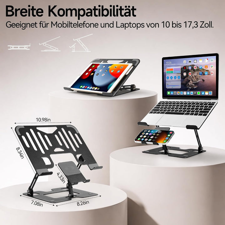 Novent Laptopständer ergonomisch &amp; stabil, Laptop Halterung Schreibtisch mit Tablet Ständer &amp; Handys