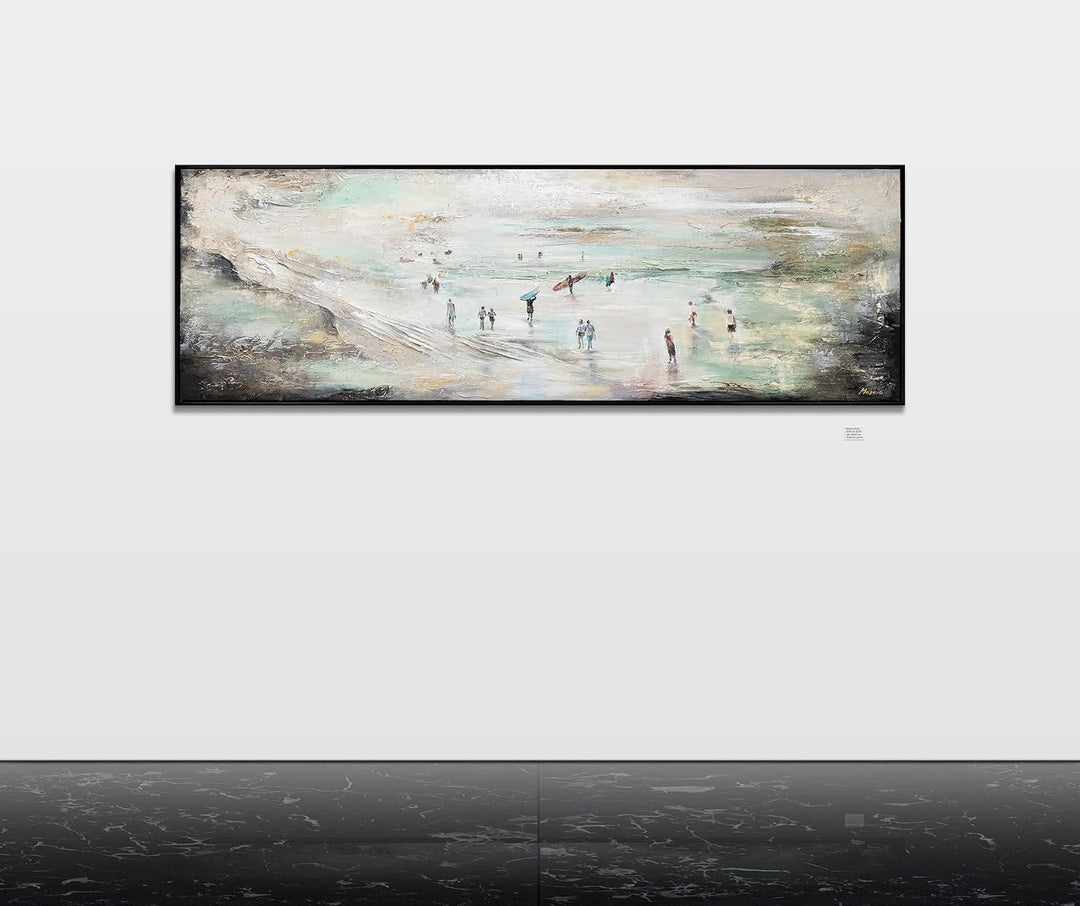 YS-Art XXL Abstrakt Acryl Gemälde auf Leinwand mit Rahmen Wellenreiten handgemalte Wandbilder Wohnzi