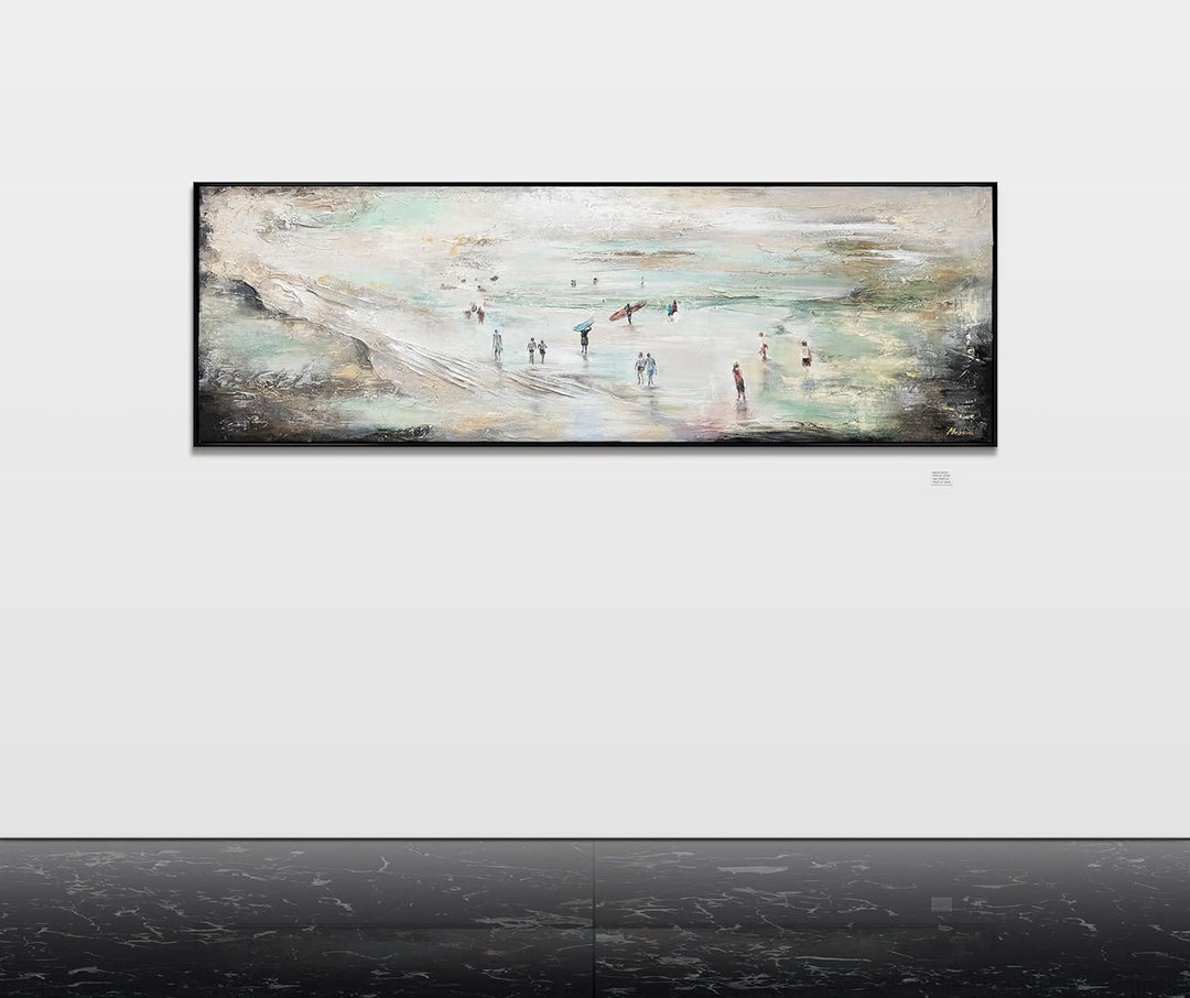YS-Art XXL Abstrakt Acryl Gemälde auf Leinwand mit Rahmen Wellenreiten handgemalte Wandbilder Wohnzi