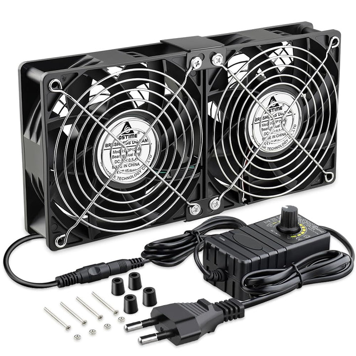 GDSTIME Grosser Luftstrom Dual 120mm Lüfter mit AC Stecker 220V 230V 240V 120 x 38mm Kühlung Lüfter