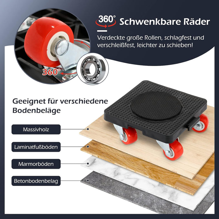 Dyna-Living Möbel Transportroller Set, Möbelroller mit Möbelheber & 4 Möbelrollen, Umzugshelfer Möbe