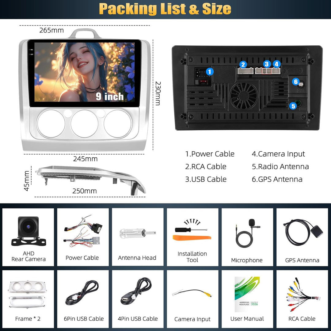 4G+128G CAMECHO Android 15 Autoradio für Ford Focus Mk2/Mk3 Exi MT 2 3 (2004-2011) mit Navi Carplay