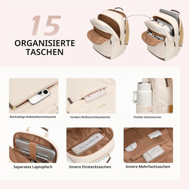 Rucksack Damen für Schule, Laptop Rucksack 16 Zoll, Gross Schultasche Arbeitstasche Lehrertasche Bac
