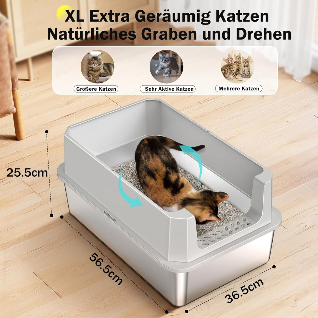 MIXJOY Katzenklo Edelstahl XL, Katzentoilette Edelstahl 28L Gross Kapazität Auslaufsicher mit Hohem
