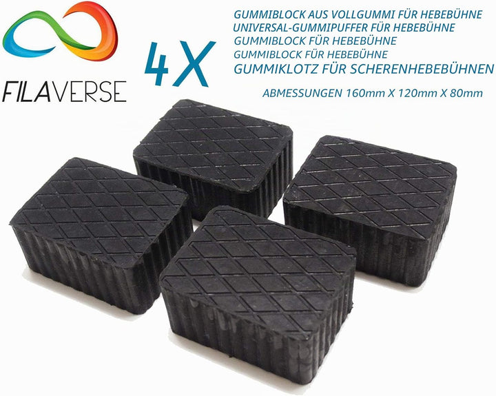 FILAVERSE Gummiauflage 160x120x80mm - KIT mit 4 gummiklotz für Kfz Hebebühnen. Abmessungen des Gummi